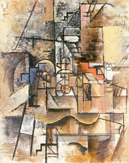 Guitare verre et pipe 1912 cubisme Pablo Picasso Peintures à l'huile